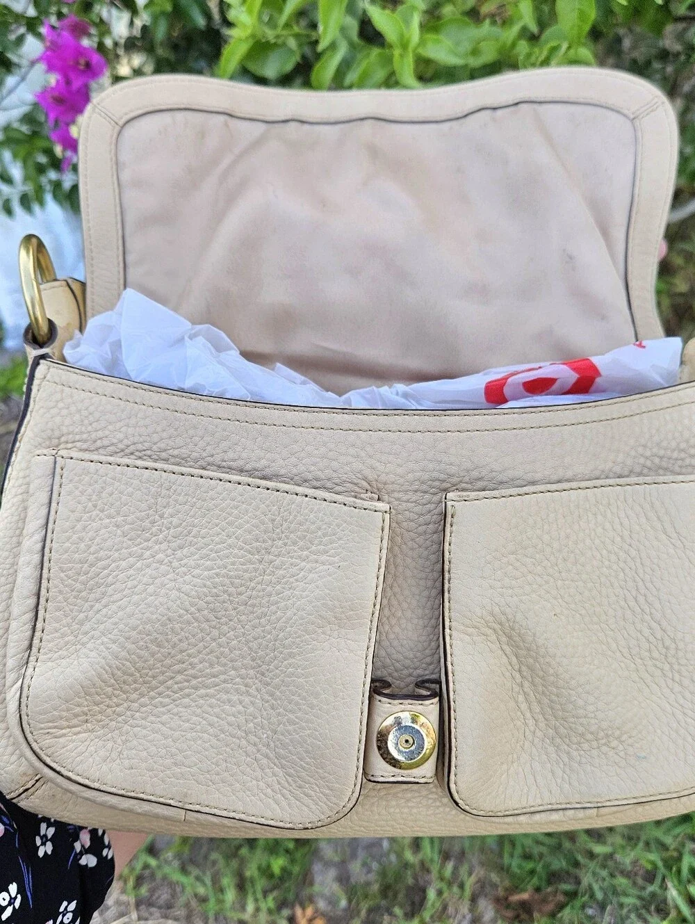 Coach Soho Double Pocket Buckle Flap 11842 Ivory Pebbled Leather Shoulder Bag